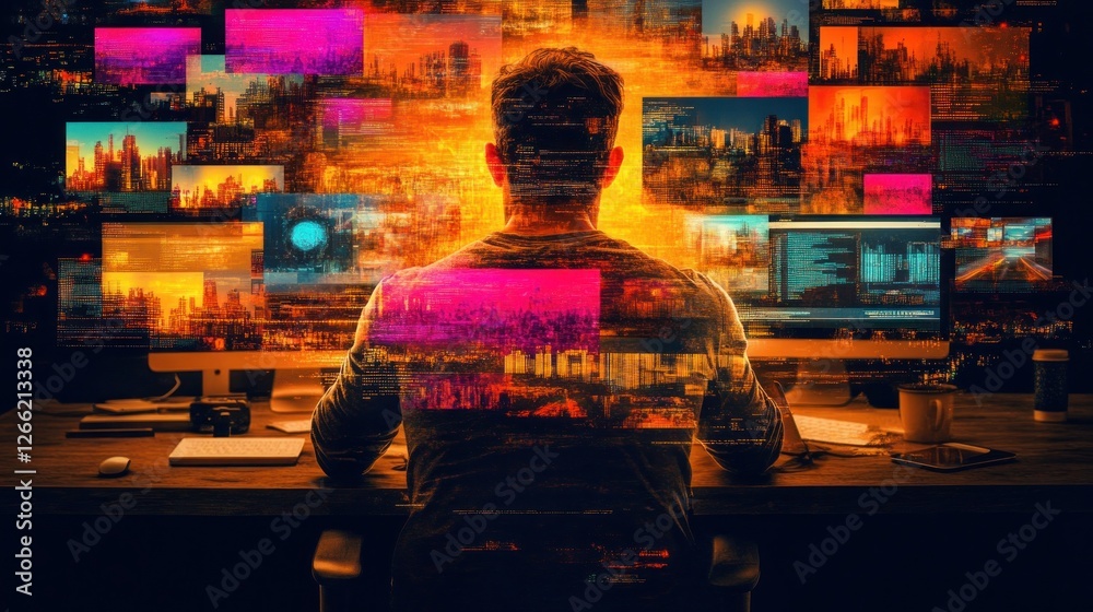 Digital Artist at Work: Immersed in a World of Vivid Hues and Code Digital Artist at Work: Immersed in a World of Vivid Hues and Code