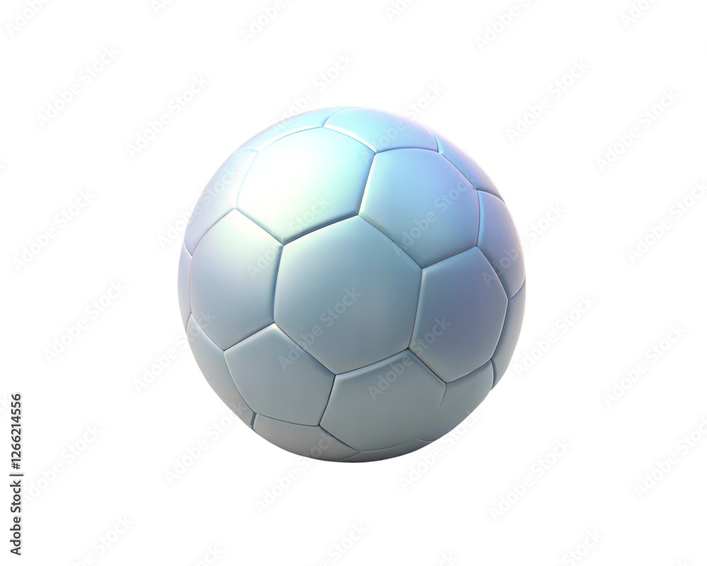 Obraz premium A futuristic, holographic 3D icon of a soccer ball, featuring smooth, reflective surfaces and a hexagonal pattern, isolated on white background. Perfect for sports, soccer, and technology themes