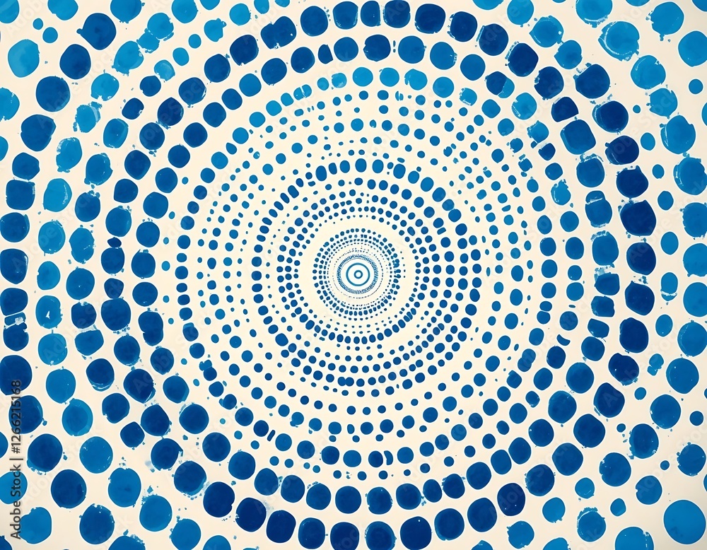 Concentric Circles of Blue Dots, An Abstract Hand-Painted Illusion Concentric Circles of Blue Dots, An Abstract Hand-Painted Illusion