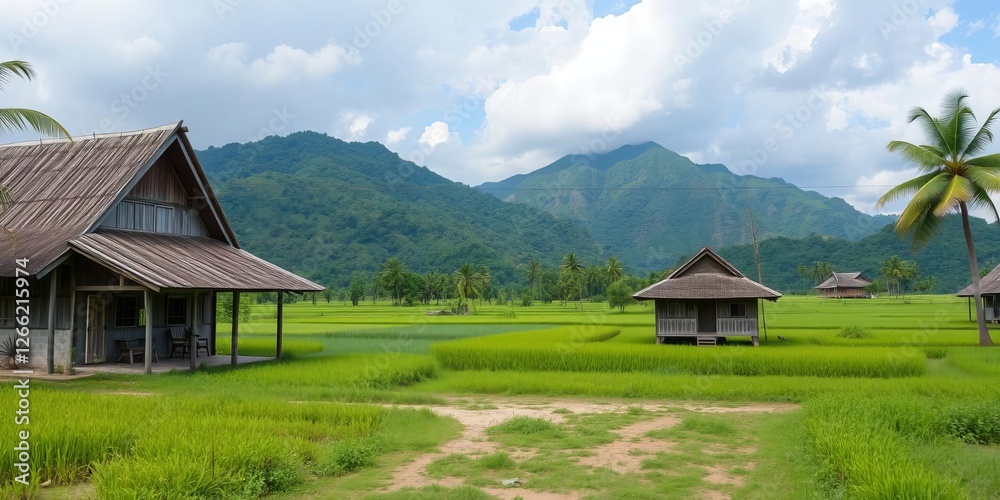 Fototapeta premium Traditional Lundayeh tribe longhouse in Mari Mari Cultural Village, Sabah Malaysia, sabah, malaysia, tribe