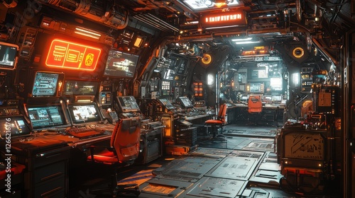 Fototapeta Naklejka Na Ścianę i Meble -  Futuristic Spaceship Bridge Control Room Interior Design