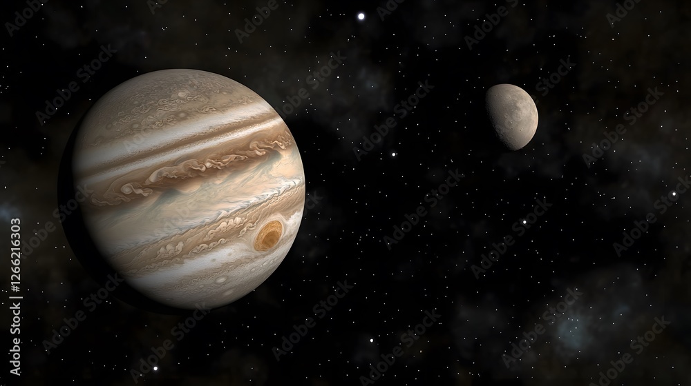 Jupiter and Moon align with distant Mars, a celestial harmony in the night sky Jupiter and Moon align with distant Mars, a celestial harmony in the night sky