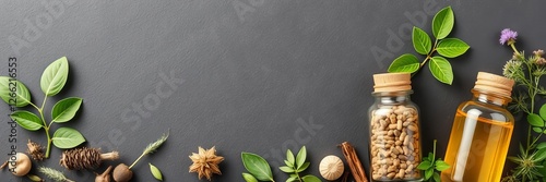 Various dried herbs and natural remedies arranged neatly on a white background, creating a visually appealing and soothing image for alternative medicine concepts, organic, natural medicine, herbalism