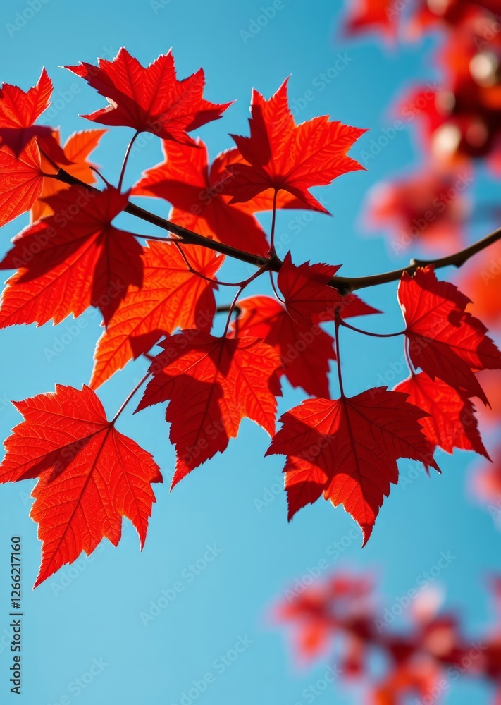 Branch with red coloured grape leaves with blue sky bokeh red bokeh abstract background glow design light texture effect sparkle Branch with red coloured grape leaves with blue sky bokeh red bokeh abstract background glow design light texture effect sparkle