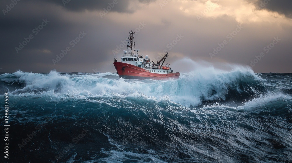 Naklejka premium Brave Vessel Navigating a Tempestuous Sea