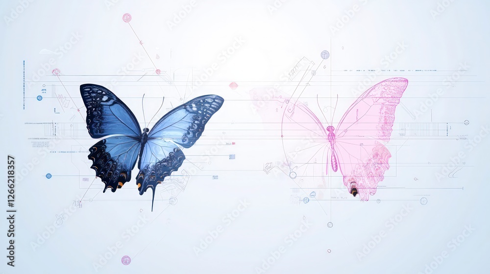 Fototapeta premium Elegant Butterfly PNG Tech Art Nature Design Illustration