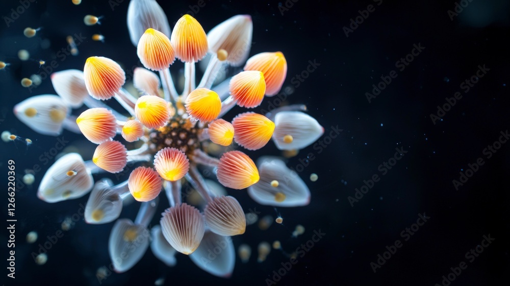 Fototapeta premium Psychedelic Neon Mushrooms Glowing Spores Fantasy Art Macro Photography