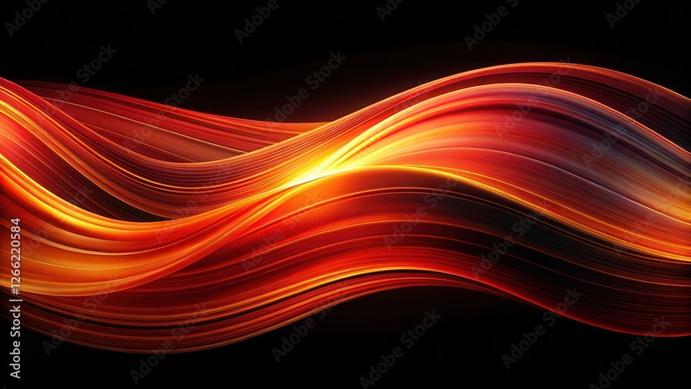 Obraz premium Vibrant red orange wave pattern on a deep black background with subtle texture and depth, evoking a sense of energy and dynamism , energetic art, artistic pattern