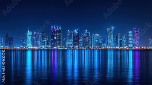 Night Lights of Doha Skyline: A mesmerizing view of the illuminated skyscrapers reflected in the tranquil waters.