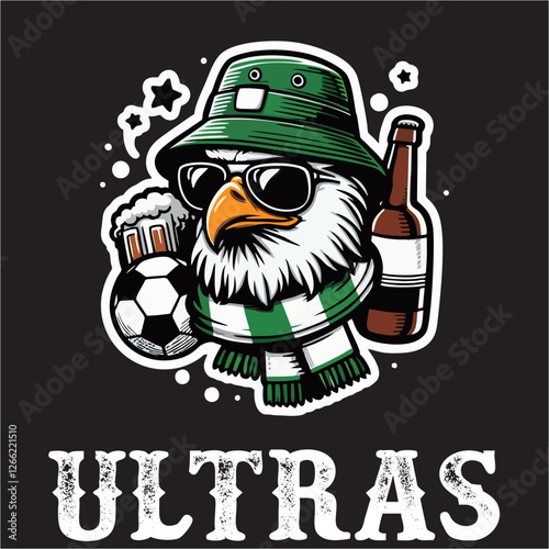 illustration vector graphic of Football fans ultras hooligan logo with Eagle wear football scarf design for logo, t-shirt, etc