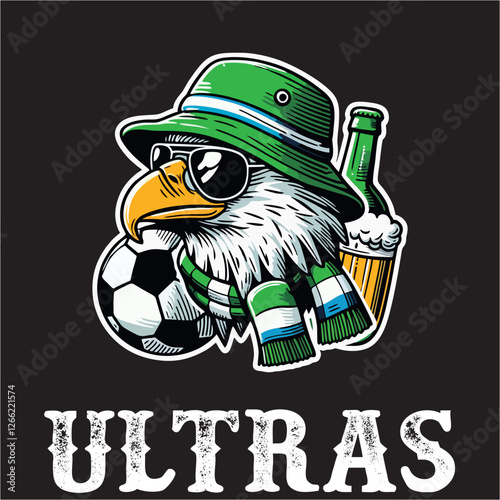 illustration vector graphic of Football fans ultras hooligan logo with Eagle wear football scarf design for logo, t-shirt, etc