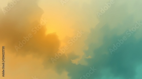 Generative AI Abstract Gradient Cloudscape: Gold and Teal gradient abstract cloud gold yellow teal blue background texture haze dreamy serenity tranquility calm  - Add pro touch.