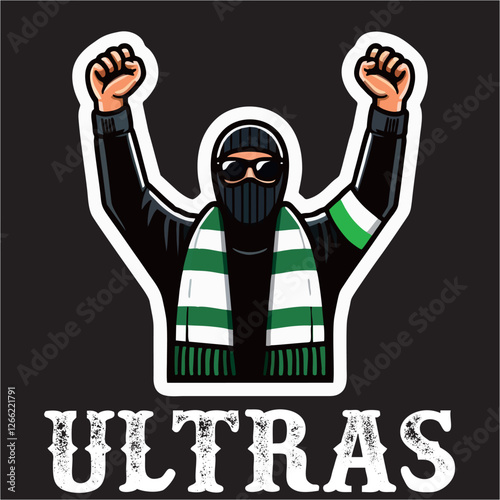 illustration vector graphic of Football fans ultras hooligan Skull with football scarf design for logo, t-shirt, etc