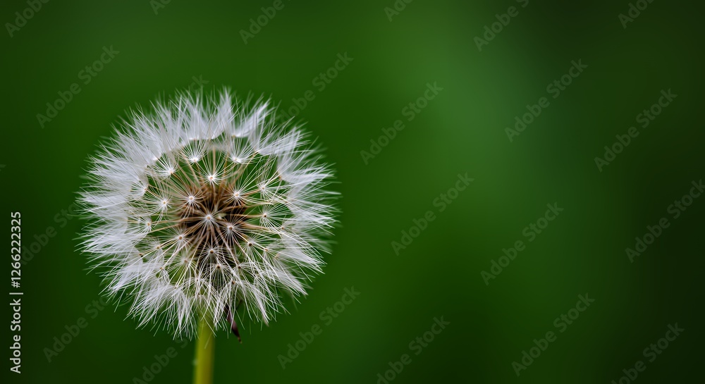 Fototapeta premium Dandelion Seed Head Against Green Background Ready to Take Flight