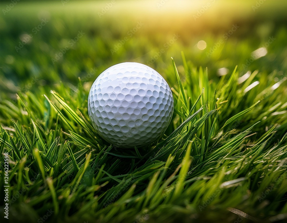 balle de golf posée dans l'herbe d'un parcours de golf 18 trous en ia balle de golf posée dans l'herbe d'un parcours de golf 18 trous en ia