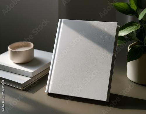 couverture d'un livre blanc avec zone d'écriture libre, présentation d'un livre, maquette libre en ia photo