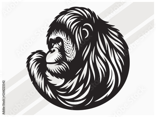 Orangutan Face Silhouette for Wildlife Art Primate Logos and Graphic Designs