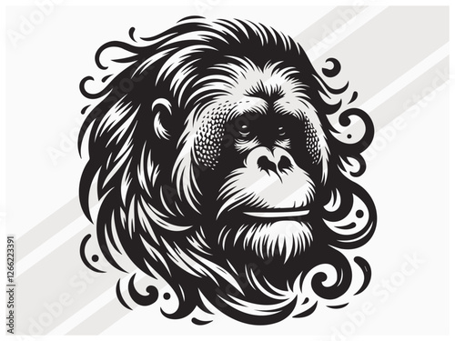 Orangutan Face Silhouette for Wildlife Art Primate Logos and Graphic Designs