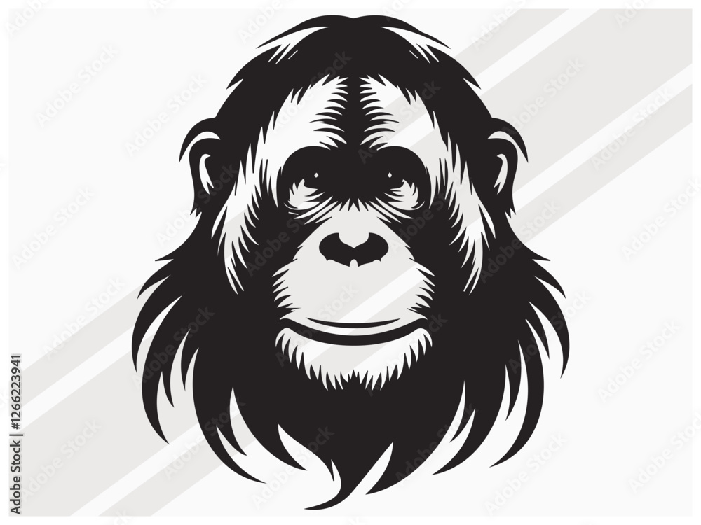 Fototapeta premium Orangutan Portrait Face Silhouette for Wildlife Art Primate Logos and Graphic Designs