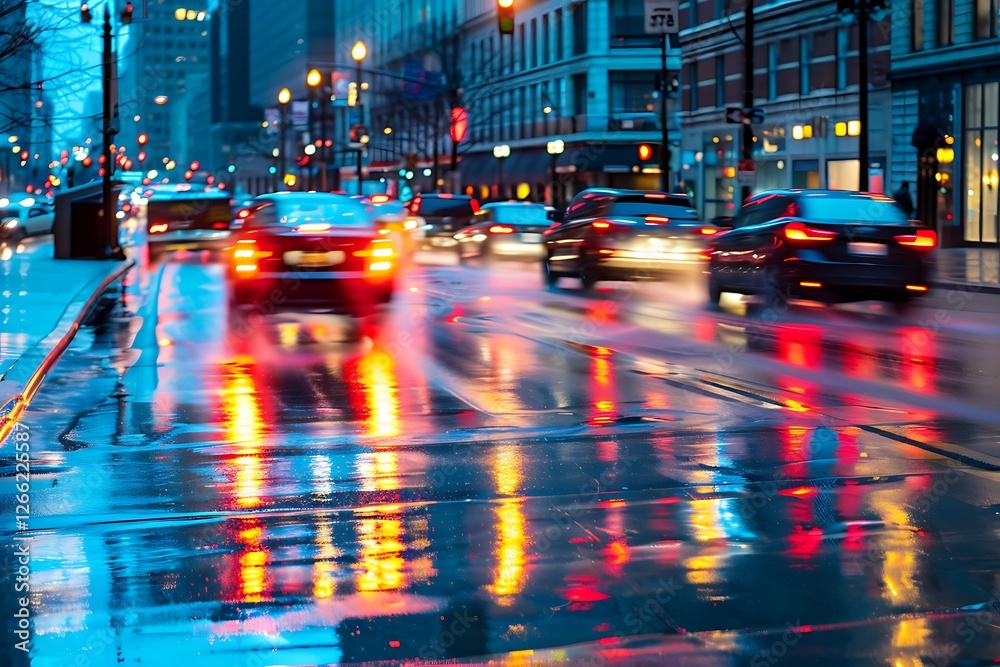 Obraz premium Traffic on the road at night in busy city