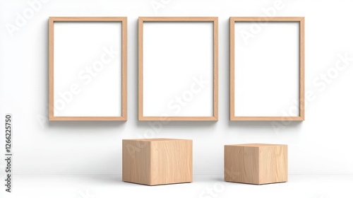 Minimalist Gallery Wall Mockup  Empty Wooden Frames   Cubes