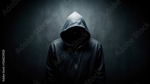 Dark and mysterious figure lurking in the shadows on a black paper background, unknown entity, anonymous