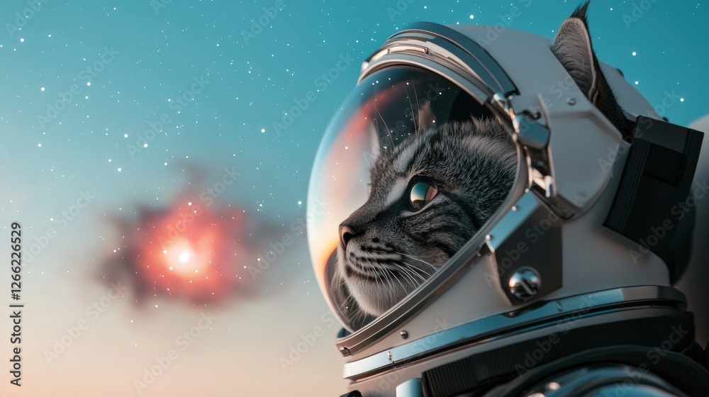 Fototapeta premium Cat Astronaut in Space Helmet Galaxy Viewport