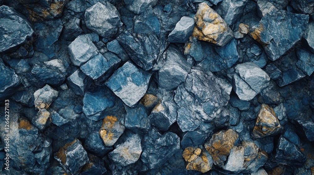 A pile of rocks with a blue and yellow color A pile of rocks with a blue and yellow color