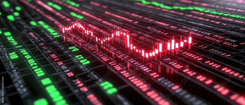 Fototapeta premium Stock Market Data Visualization: Red Candlestick Chart on Electronic Display