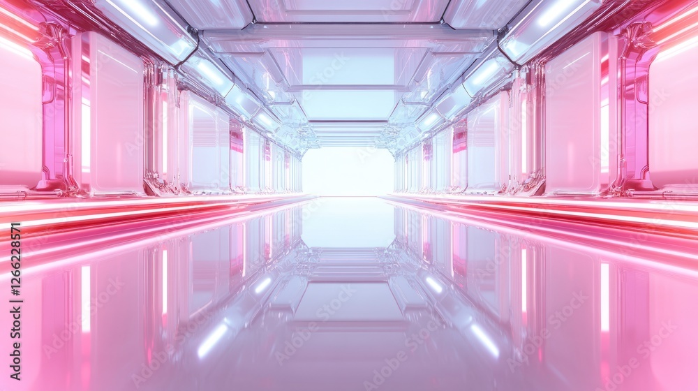 Obraz premium Pink Neon Corridor: Futuristic Sci-Fi Tunnel