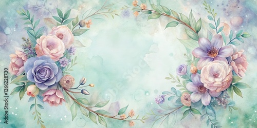 Elegant Watercolor Floral Wreath Design with Pastel Hues and Delicate Greenery, Perfect for Invitations, Greeting Cards, or Decorative Artwork