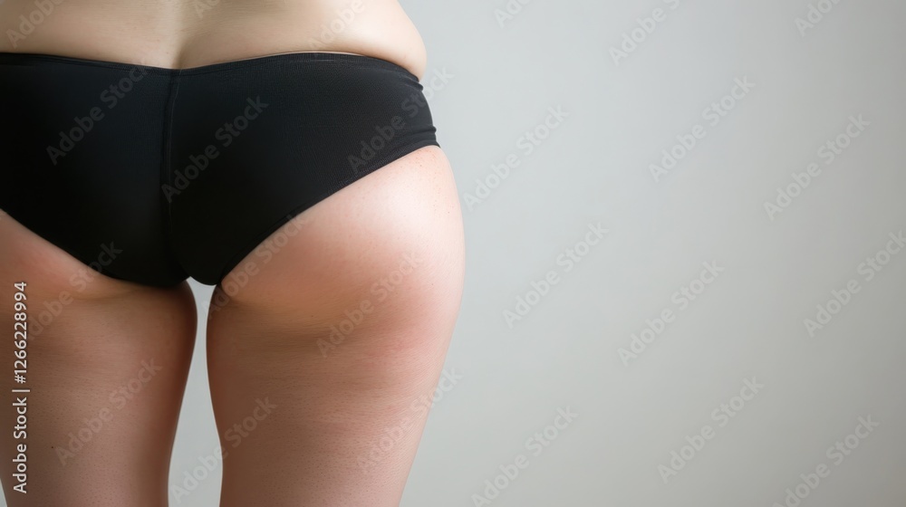 Fototapeta premium Close-Up of Woman's Curvy Figure in Black Underwear on Neutral Background