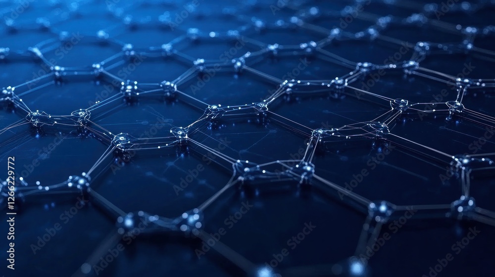 Obraz premium Abstract Network Structure: Deep Blue Hexagonal Grid