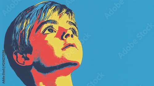 Obraz na płótnie boy's portrait looking up. colorful illustration in pop art style w salonie
