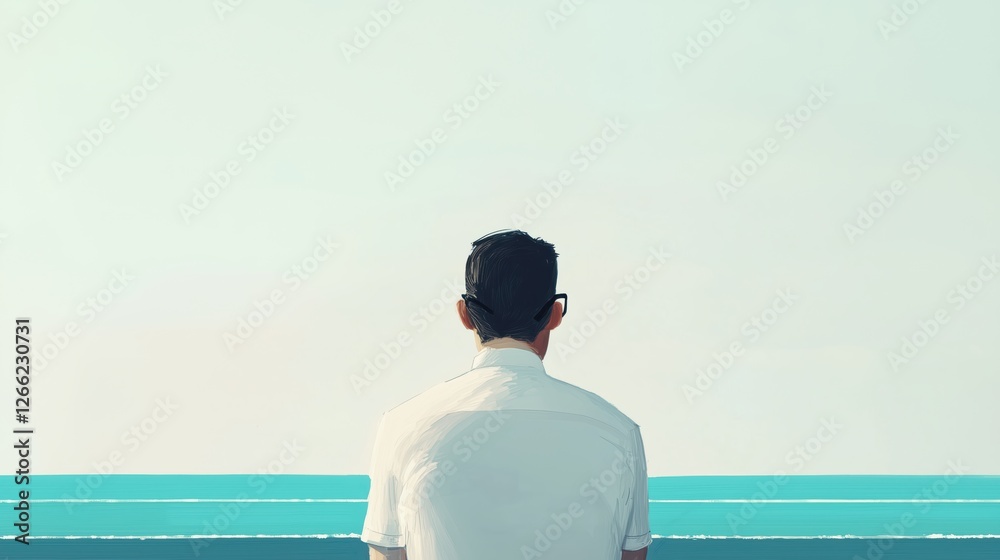 man looking at the sea. minimalistic and calm illustration. man looking at the sea. minimalistic and calm illustration.