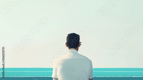 Obraz na płótnie man looking at the sea. minimalistic and calm illustration. w salonie