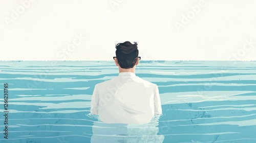 Obraz na płótnie man looking at the sea. minimalistic and calm illustration. w salonie