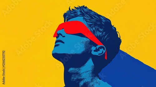 man wearing futuristic red sunglasses. bold pop art style illustration.