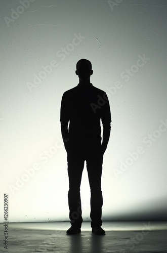 silhouette of a man standing against a bright background. minimalist and mysterious concept.