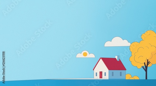 Obraz na płótnie house on a hill in a dreamy blue landscape. minimalistic and peaceful illustration. w salonie