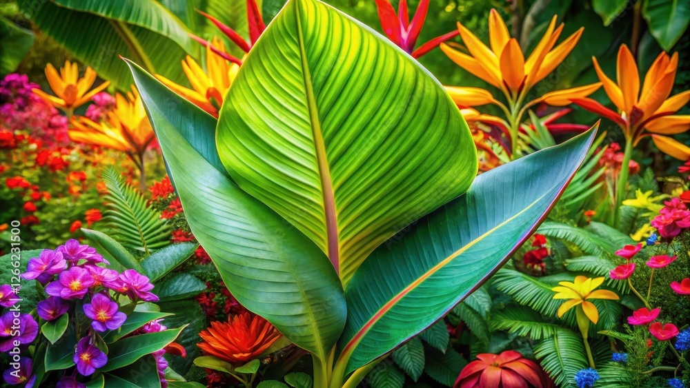 Naklejka premium Exotic tropical leaf with vibrant green color and unique shape