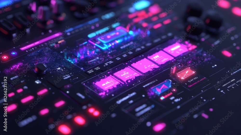 Futuristic Digital Interface: Neon Cyberpunk Technology Dashboard Futuristic Digital Interface: Neon Cyberpunk Technology Dashboard