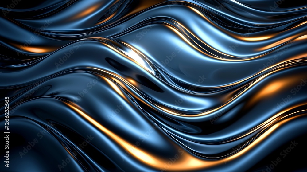 Obraz premium Abstract Fluid Motion with Shiny Metallic Waves and Glowing Highlights