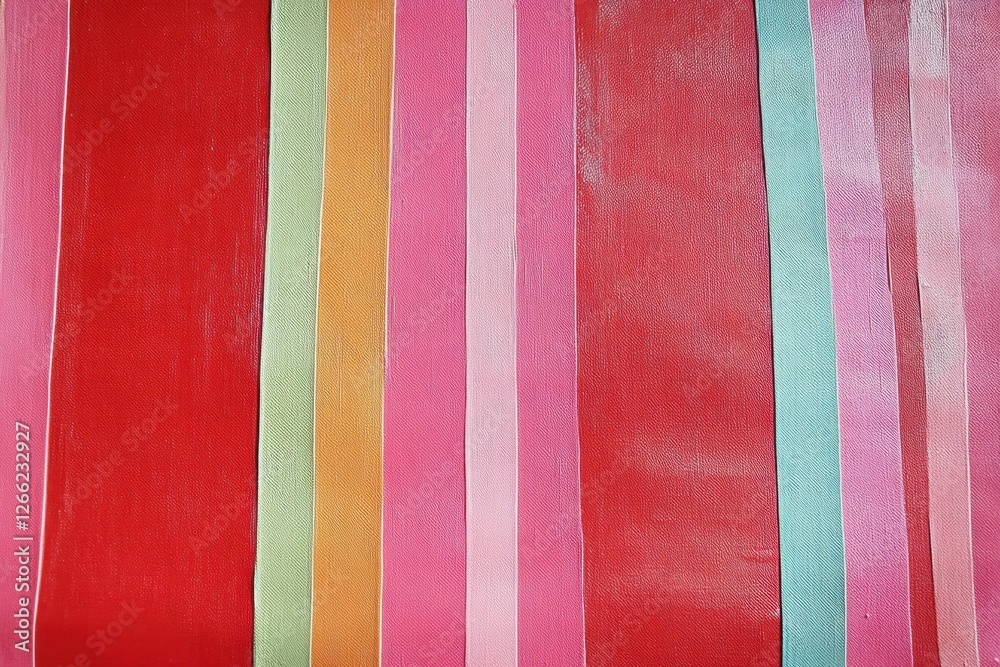 Fototapeta premium Colorful vertical stripes of various widths are painted on canvas