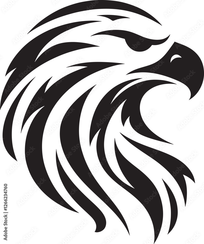 Fototapeta premium Stylized eagle head profile, black and white.