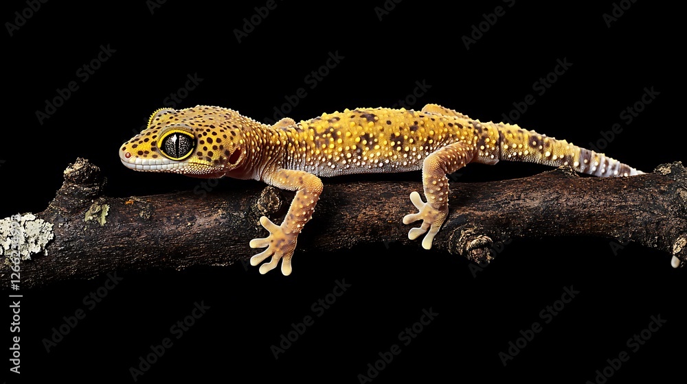 Naklejka premium Leopard Gecko on Driftwood Branch