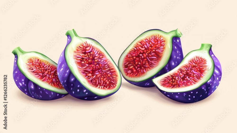 Fresh figs sliced, vibrant purple and red, pale background Fresh figs sliced, vibrant purple and red, pale background