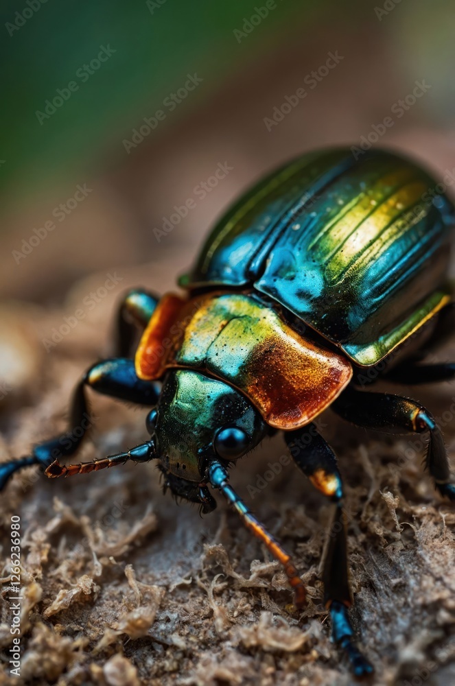 Close-up of a colorful beetle showcasing its intricate details and vibrant colors. Close-up of a colorful beetle showcasing its intricate details and vibrant colors.