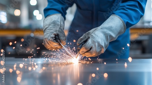 Welder Working with Metal in Factory