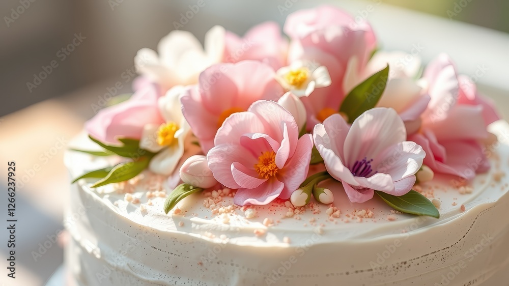 Beautiful Floral Cake with Pink and White Flowers for Celebration Beautiful Floral Cake with Pink and White Flowers for Celebration